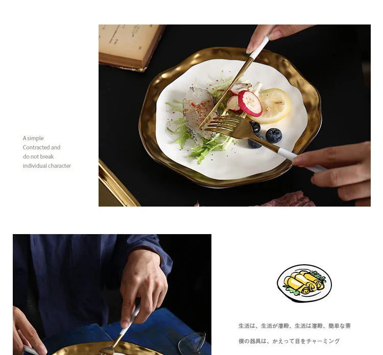 Fornaseti набор посуды с золотой инкрустацией керамическая тарелка для торта и миска с золотым краем набор посуды белый и черный