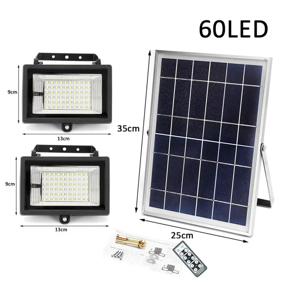 60LED 2-IN-1 2PCS 30/60/80/100 LED Solar Lights Outdoor with Remote Control Waterproof Super Bright Solar Flood Light Wall Light - Испускаемый цвет: 60LED