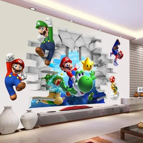 Дети Super Mario Bros 3D вид художественные наклейки на стену наклейки Фреска домашний декор для детской комнаты