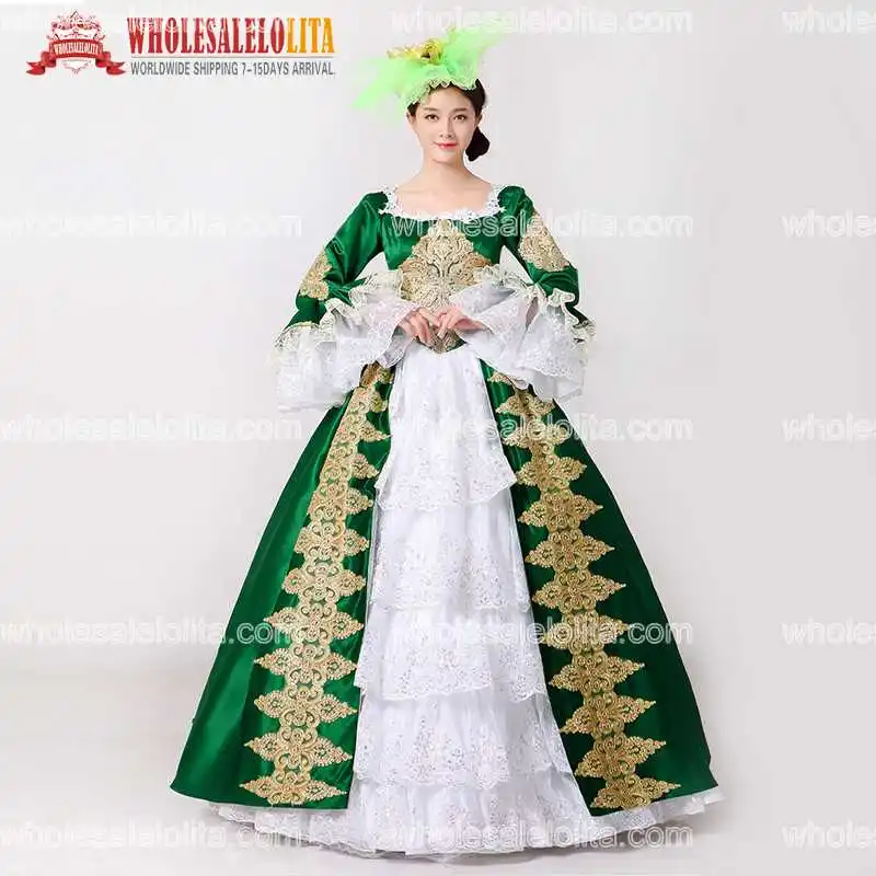 

2017 Brand New Green Embroidery Marie Antoinette Dress Civil War Southern Belle Masquerade Ball Gown Reenactment Women Clothing