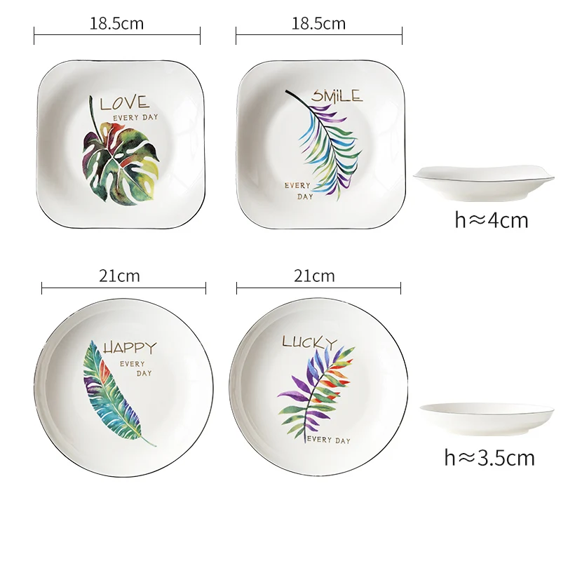 4PCS 1set 4 шт. зеленые растения керамическая обеденная тарелка, столовая посуда Десерт Торт Закуски Блюдо в стиле вестерн еда говяжий стейк тарелка Обеденный Набор тарелка - Цвет: 4PCS 1set