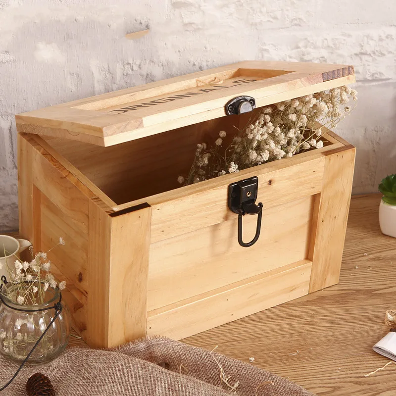 Твердая древесина Дневник Блокнот замок большой ящик для хранения деревянная