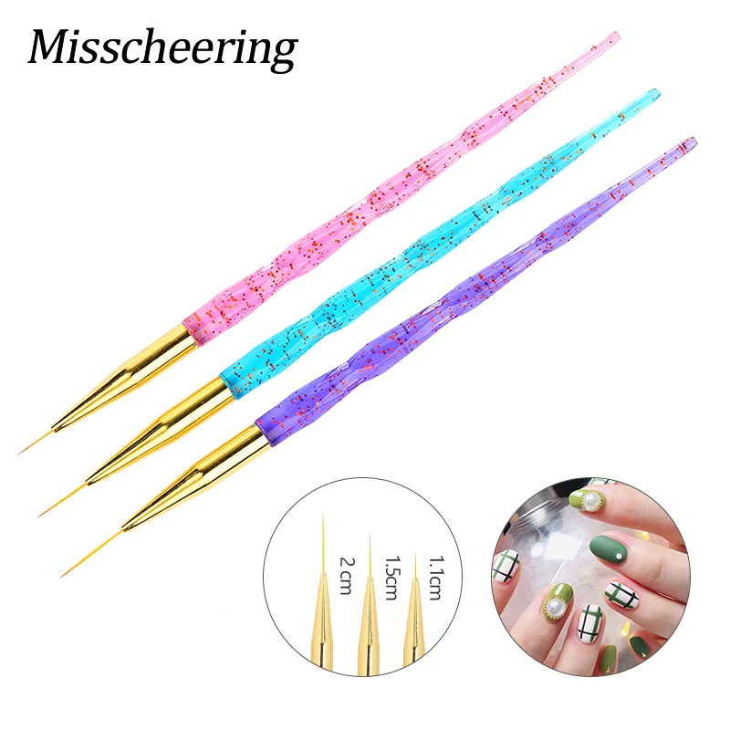 

3pcs/set Acrylic Glitter Crystal Handle Nail Art Brushes 3D Grid Liner Drawing Brush Nail Polish Flower Painting Pen DIY Tips