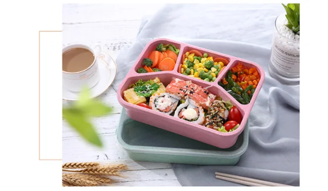 Bento Ланч-бокс для взрослых и детей, 4 отделения, контейнеры для хранения еды для путешествий, квадратный отсек, офисный ящик для быстрого питания