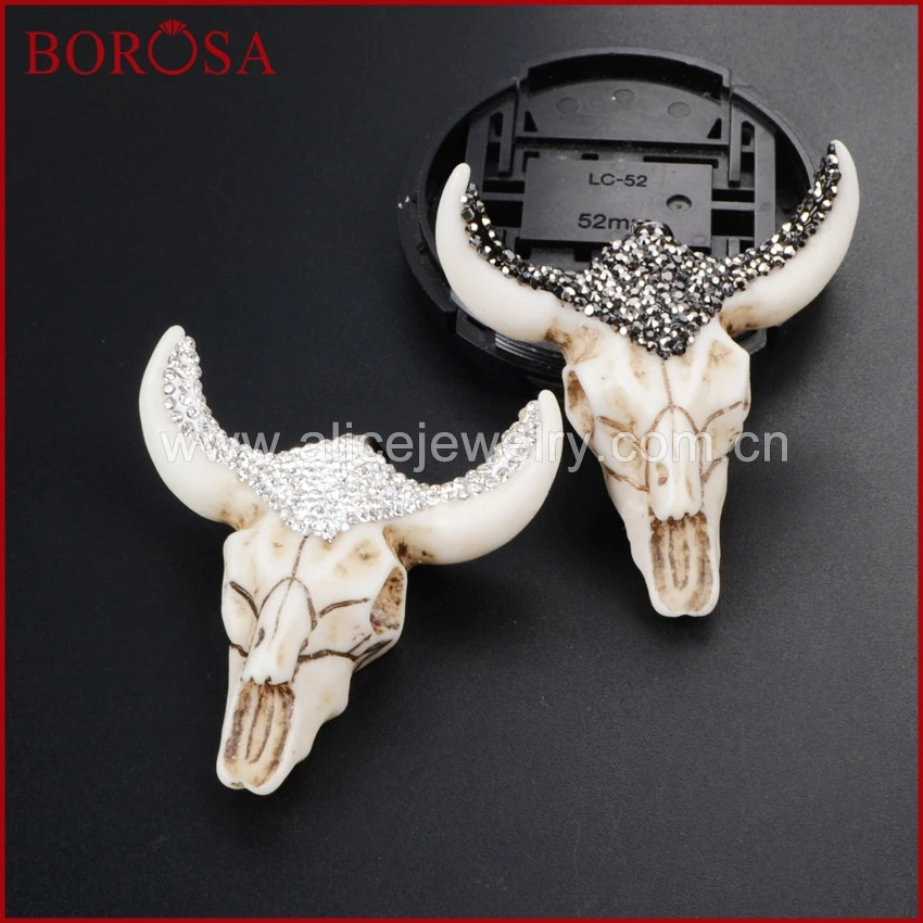 

BOROSA 6 шт. longhorn подвески из смолы рог Крупный рогатый скот искусственная паста черный/белый циркон модные ювелирные изделия JAB337 338 339