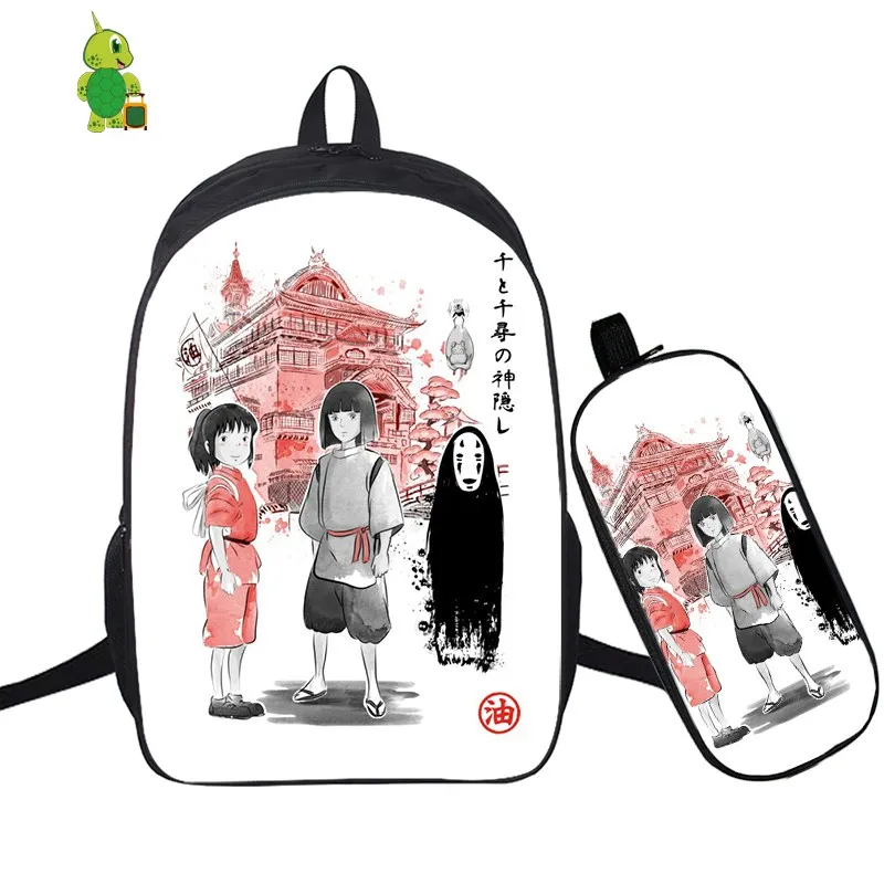 19 Ghibli унесенный спиралью без лица Мужской рюкзак 2 шт./компл. школьная сумка для подростков мальчиков и девочек рюкзак для ноутбука пенал дорожные сумки - Цвет: 19