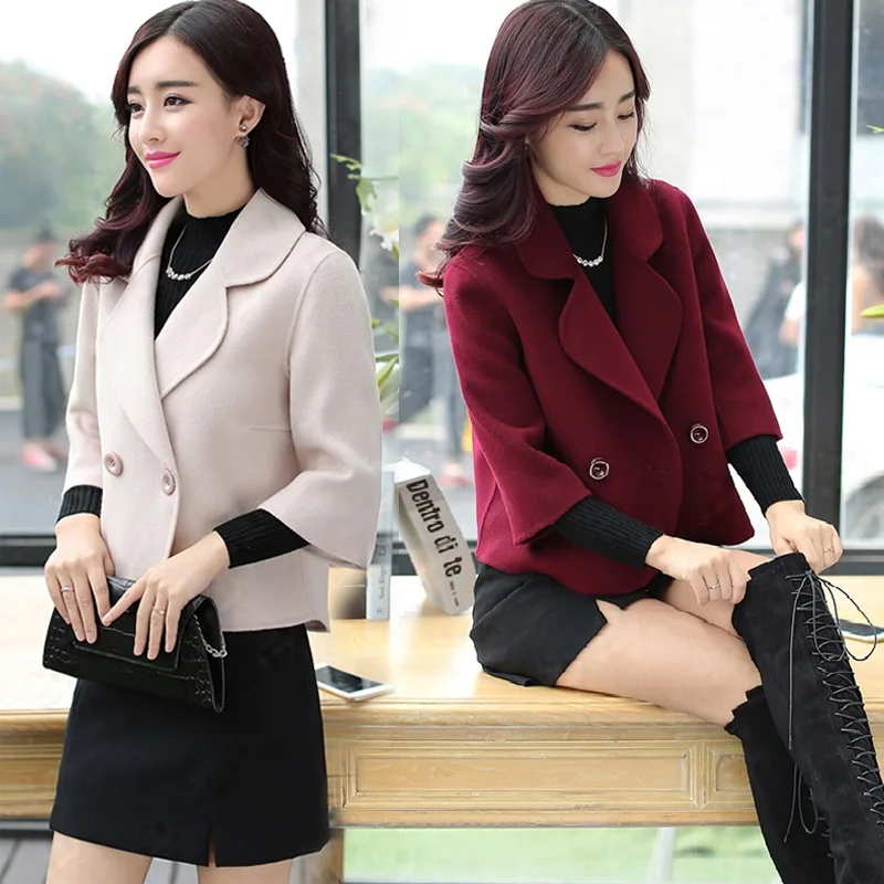 

2018 New Women Lady Woolen Wool Blend Coat Short Fashion Slim Coat Female Double Row Button for Winter Autumn Chaquetas Mujer
