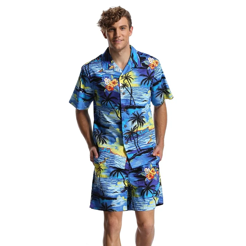 2017 новые мужские рубашки Aloha с коротким рукавом на пуговицах 100% хлопок Летние
