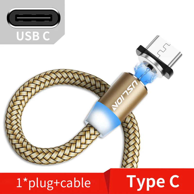 Gold Type C USLION Магнитный Micro USB кабель для samsung S10 S9 type-c Зарядка для iPhone XS XR 8 7 магнит Зарядное устройство usb type C кабели - Цвет: Gold Type C