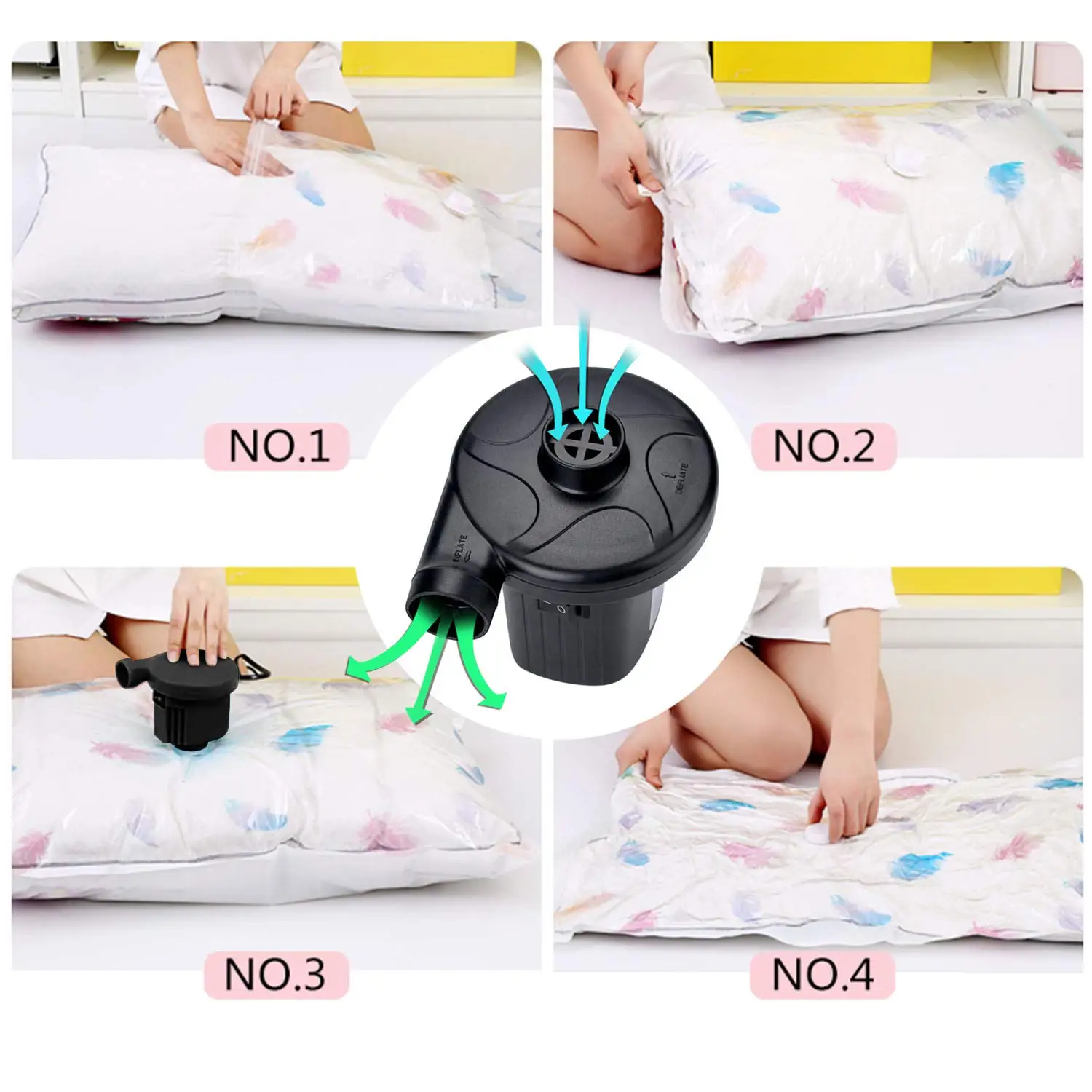12V DC Electric Air Pump, Inflator/Deflator Air Pumps for Outdoor Travel Camping with 3 Nozzles, Air Mattress Beds Cushions Boat