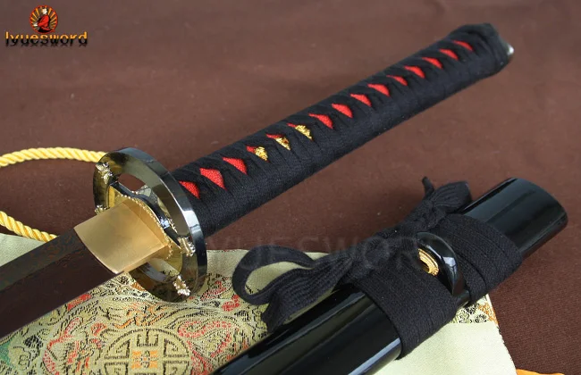 LYUESWORD ручной Полный Тан японский меч самурая ниндзя Дамаск Красный Сложенном