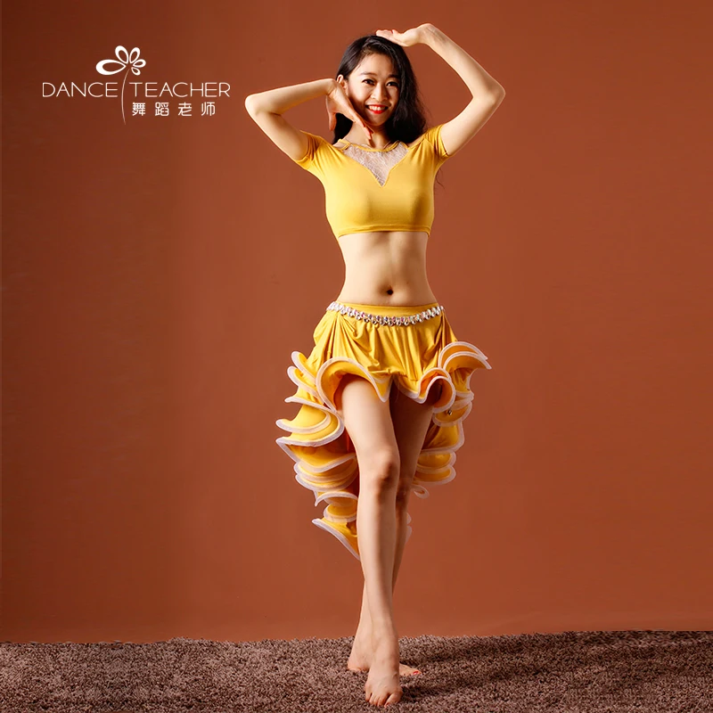 

new woman Bellydance Costume Dancer Practice Clothing top+skirt suits for lady bellydance wear S/M/L/XL 055