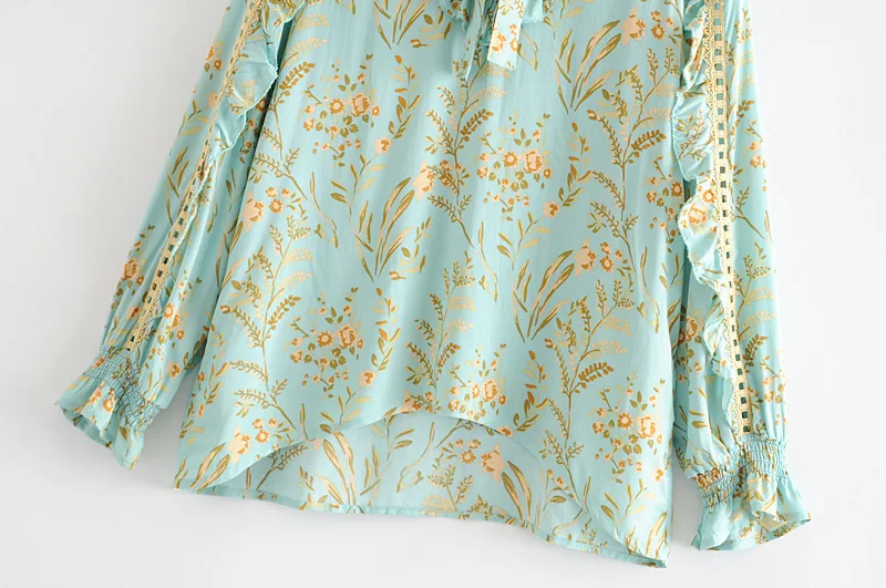 Boho блуза с цветочным принтом и длинным рукавом богемные свободные женские топы