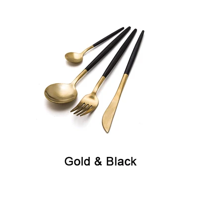 black gold 7 цветов, набор столовых приборов из нержавеющей стали, благородная вилка, нож, десертная посуда, посуда, золотой, серебряный, черный, кофейный - Цвет: black gold