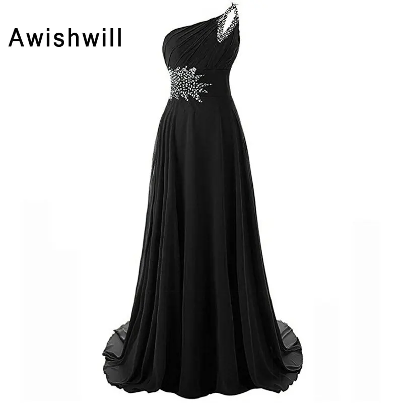 Женское вечернее платье с открытым плечом элегантное шифоновое до пола бусинами