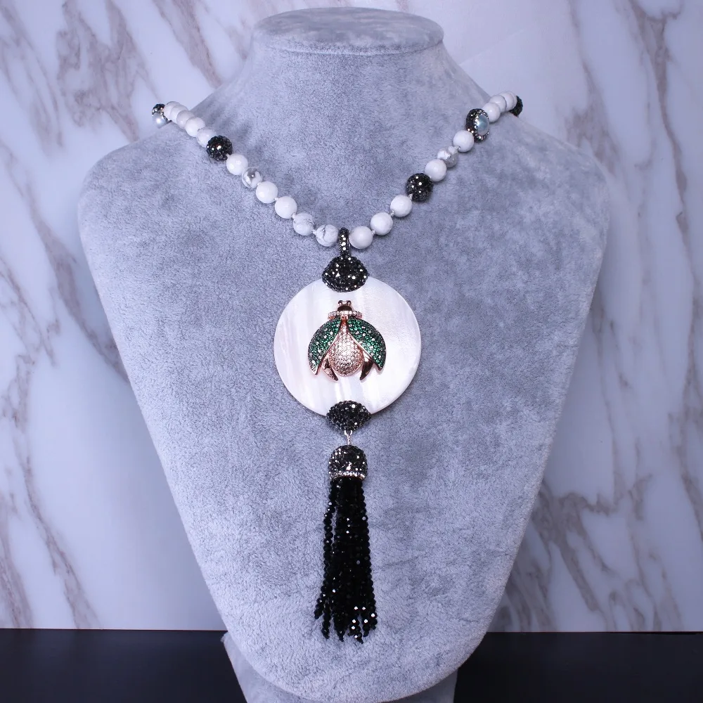 Белый Натуральный Камень Хаулит ожерелье с насекомыми кубические цирконии Жук