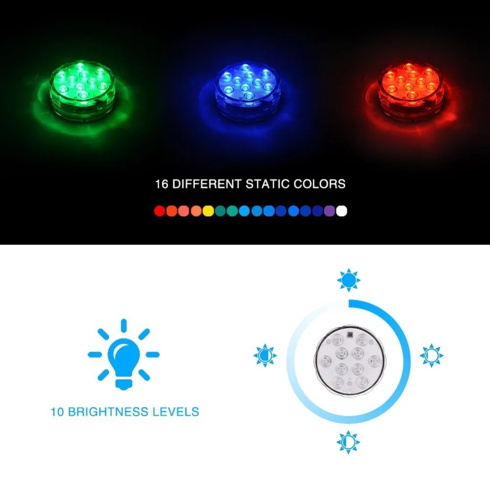 Погружной RGB светильник с дистанционным управлением 10 светодиодов питание от