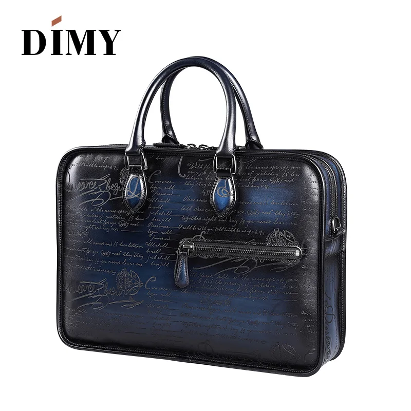 DIMY 2018 Designer Cow Leather Briefcase Men Business Letter Briefcases Christmas Gifts Shoulder Bags 14-15 Inch Laptop Bag