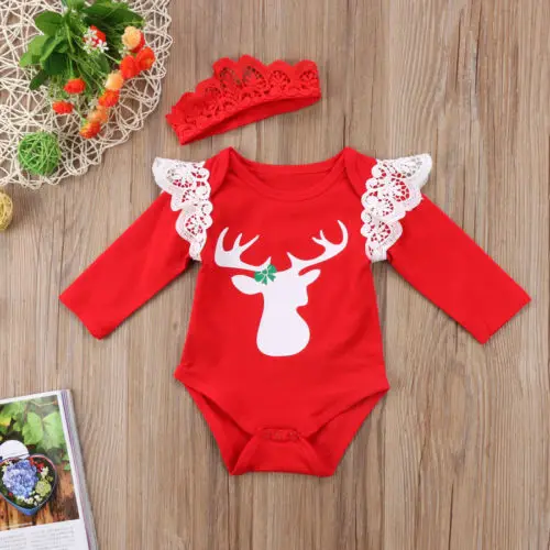 Милый Рождественский костюм из 2 предметов для новорожденных и маленьких девочек