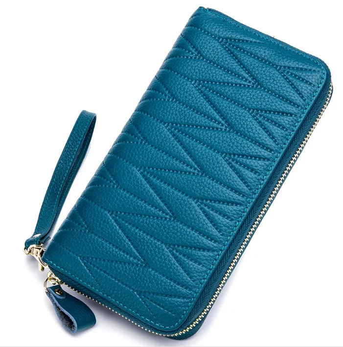 Sea blue RFID Для женщин 36 держатель для карт бумажник Genuinw из коровьей кожи женские длинные клатч женская кожаная обувь Элитный бренд монета с денежной сумкой кошелек - Цвет: Sea blue