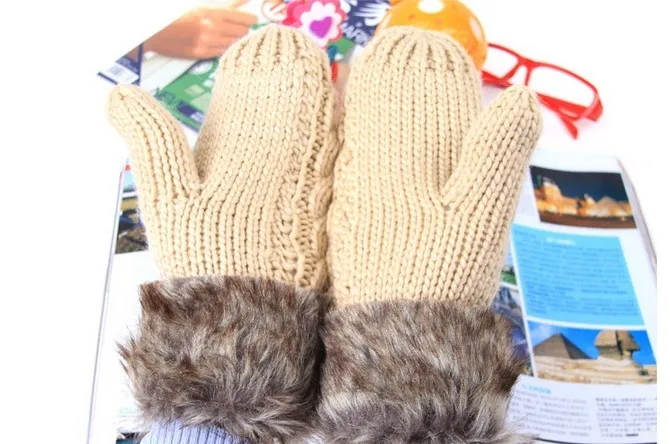 Г. зимние толстые теплые ручные тканые плюшевые модные перчатки на лямках из меха боксера вязаные варежки для девочек, Прямая