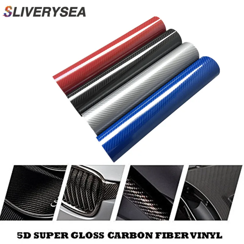 

5D Car Sticker 20*152cm Glossy Carbon Fiber Vinyl Film Wrap Foil Waterproof DIY Car Decorative Sticker Black Car Styling Decal
