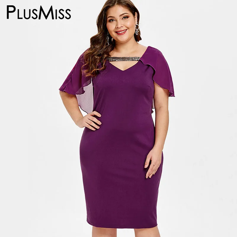 PlusMiss размера плюс 5XL элегантная вечерняя накидка с пайетками Платья для