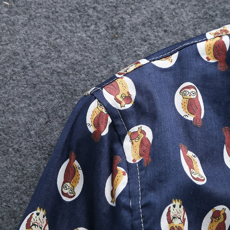 Мужская рубашка для отдыха темно синяя с длинным рукавом весенняя принтом хлопок