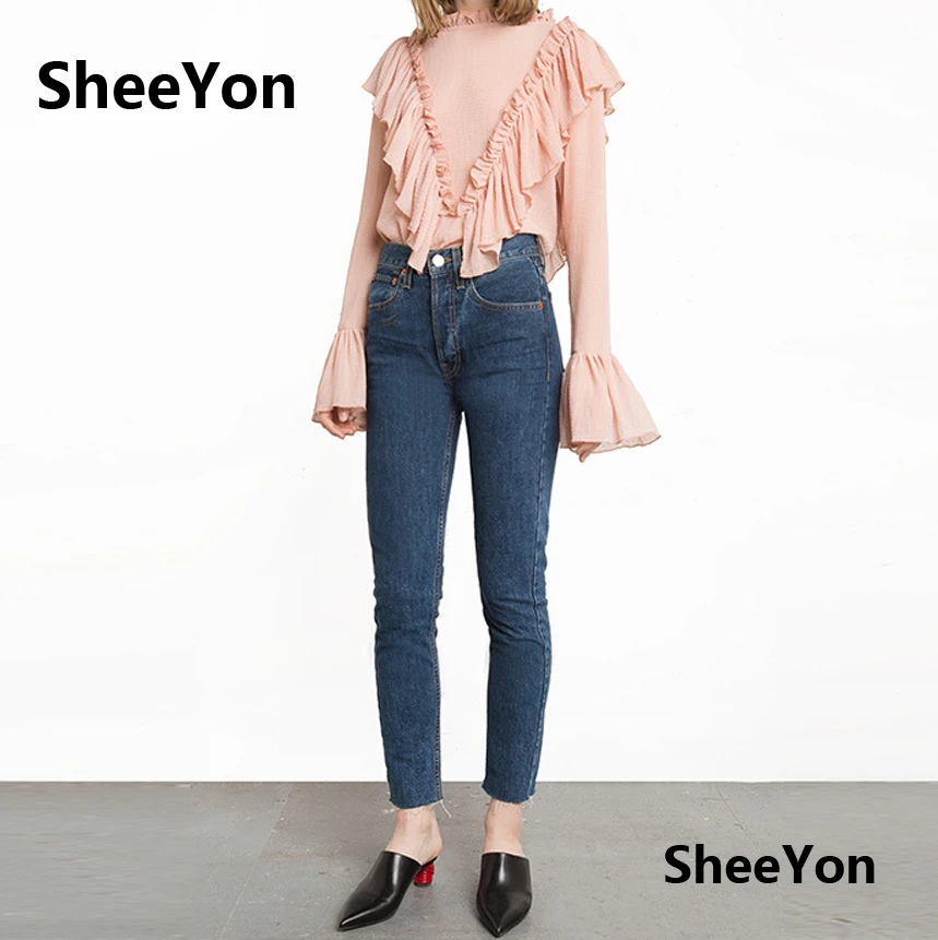 Shirts Flare long Sleeves 2017 Spring Autumn new Chiffon Ruffles shirt female loose sweet Blouses Ladies SY15SXF80 |