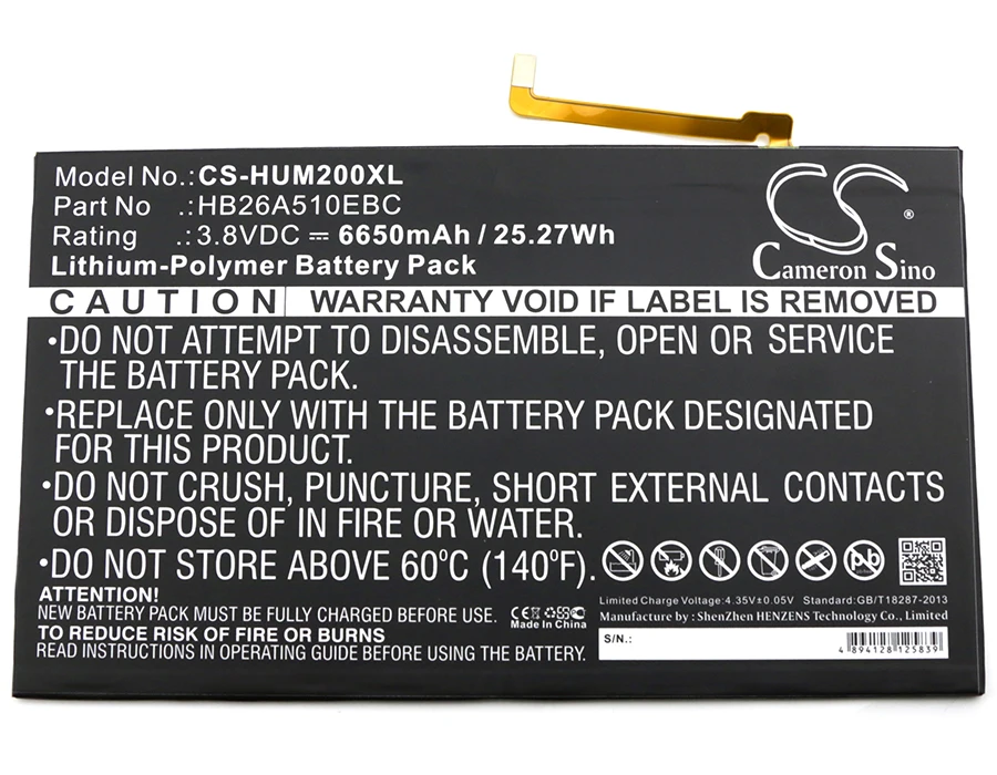 Аккумулятор Cameron Sino 6650 мАч HB26A510EBC для Huawei Honor 10 0 M2 T2 Pro Премиум FDR A01w |Батареи