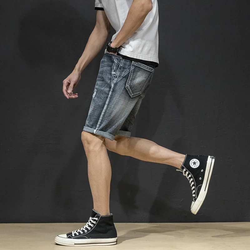 Summer Denim Shorts Male Jeans Men Jean Bermuda Skate Board Harem Mens Jogger Ankle Ripped Wave 38 40 | Мужская одежда