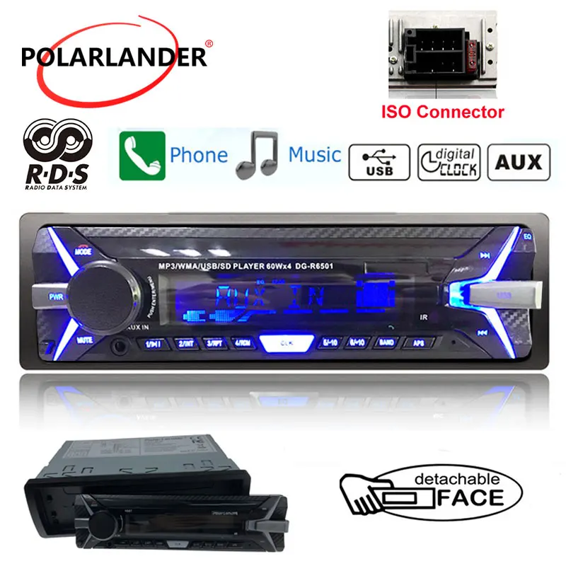RDS+ Car Stereo Audio Radio Bluetooth Newest FM AM TF/USB 3.5" Aux-In 1 Din 12V Detachable Panel Car MP3 Player In-dash