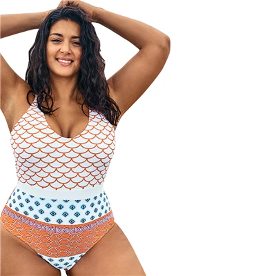 multi-color CUPSHE размера плюс в виде рыбьей чешуи; печатных Одна деталь купальника Для женщин сексуальный Монокини Купальники пляжная одежда для купания для девочек - Цвет: multi-color