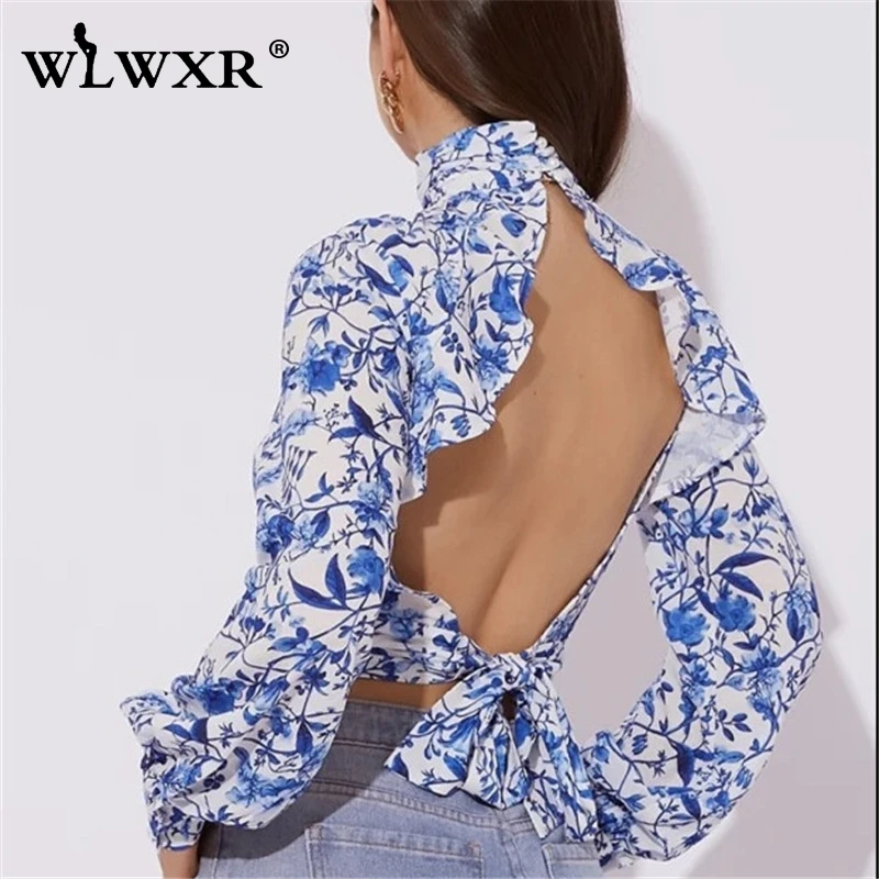 WLWXR Повседневная Блузка с оборками Женская Сексуальная цветочным принтом и