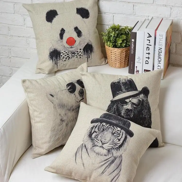 Рисование животных креативный мультфильм винтажная льняная хлопковая диванная