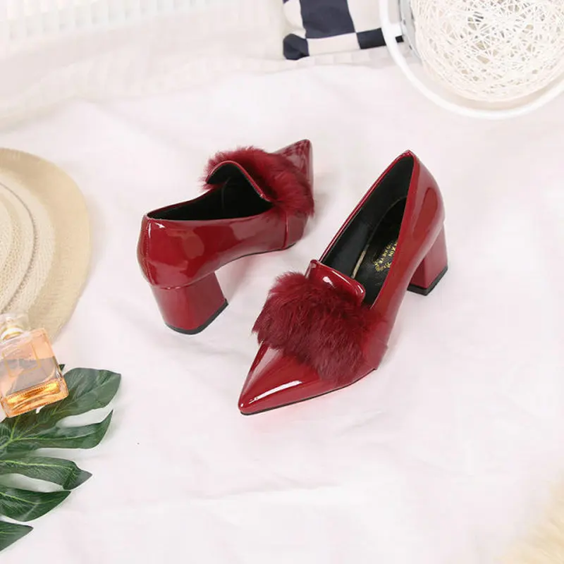 Размеры 34–39 Новинка 2017 года Кролик Мех дамы Насосы модные Удобная Демисезонная