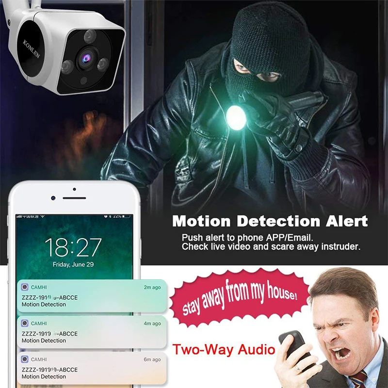 KONLEN 1080P Full HD аудио камера безопасности открытый Wifi Camhi IMX323 Пуля IP Cam Surveillan CCTV 2MP ночное видение водонепроницаемый