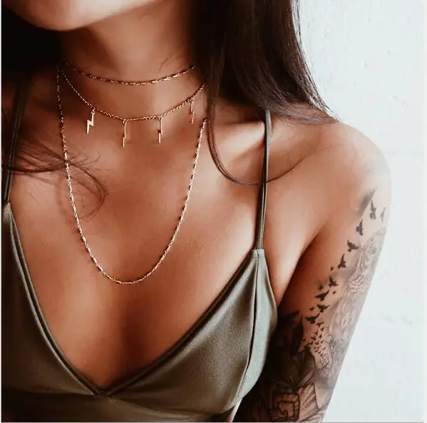Seblasy Punk Multi Layer Big Triangles Egyptian Avatar Leaves Crystal Statement Necklaces Pendants for Women Boho Party Jewelry | Украшения