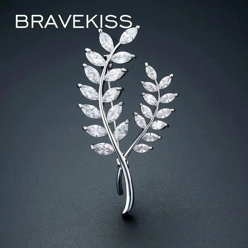 BRAVEKISS Роскошные фианиты ветки растения лист винтажные Броши для женщин новые