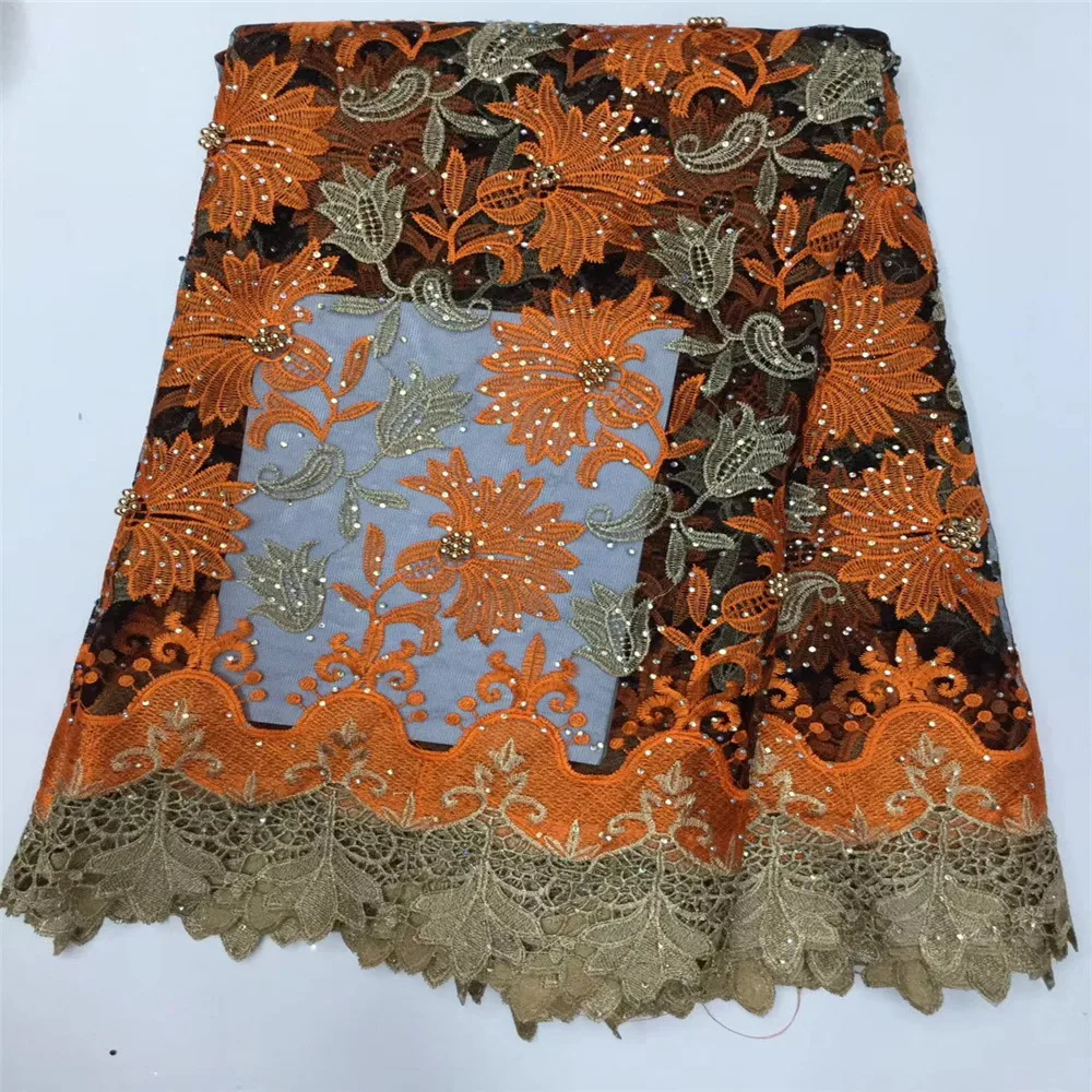 Оранжевая вышивка! 2018 Высокое качество Супер Камни африканская чистая кружевная