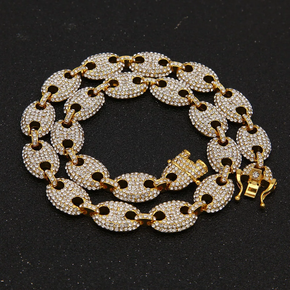 UWIN 13 мм coffee Bean Link Rhinestone ожерелье Хип Хоп мода панк цепочка для колье Bling Подвески ювелирные изделия 16 дюймов, 18 дюймов, 20 дюймов