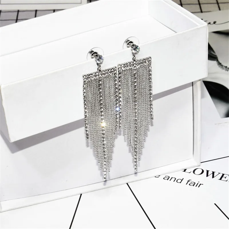 

Ajojewel Extra Long Party Earrings For Women Rhinestone Tassel Earrings Brass Jewelry Supplies