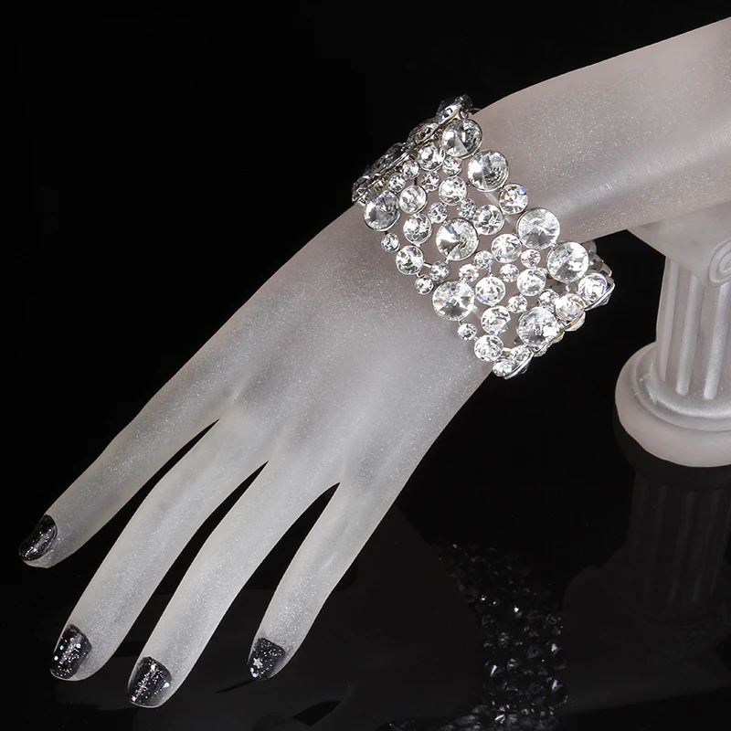 Crystal Bridal bracelet silver multi - row hollow ornament Women wedding accessories Korean style bride jewelry | Украшения и