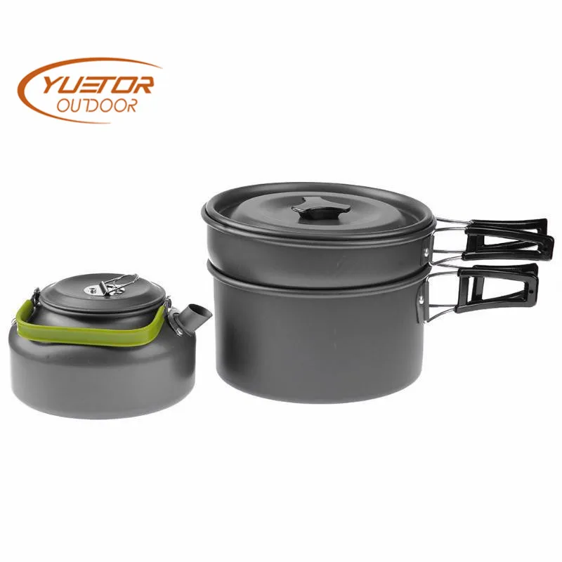 YUETOR OUTDOOR Portable Outdoor Camping Cooking Set for 2-3 Person Teapot Coffee Kettle Pots and Pans Tablewares | Спорт и