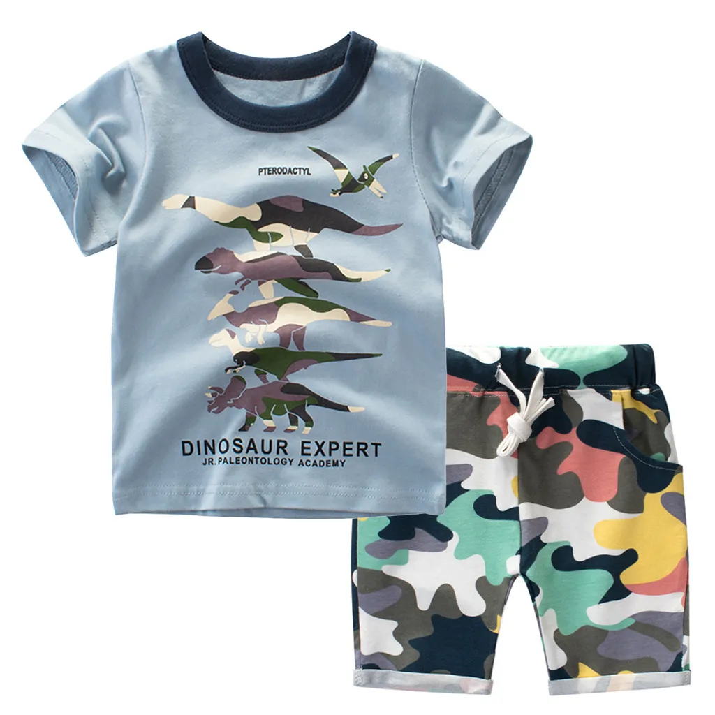 Хлопковая одежда для мальчиков комплект из футболки и шорт с изображением