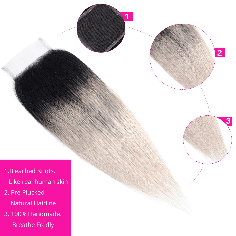 Прямые волосы пряди с закрытием предварительно Colord пучки человеческих волос Ombre