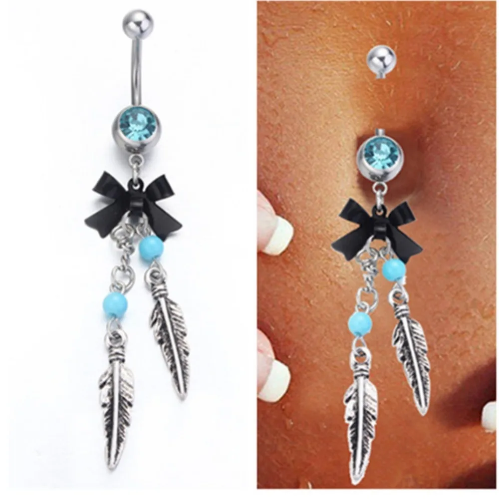 blue Crystal Surgical Steel Navel Piercing Nombril Dream Catcher Belly Button Rings Women Ombligo Pircing | Украшения и