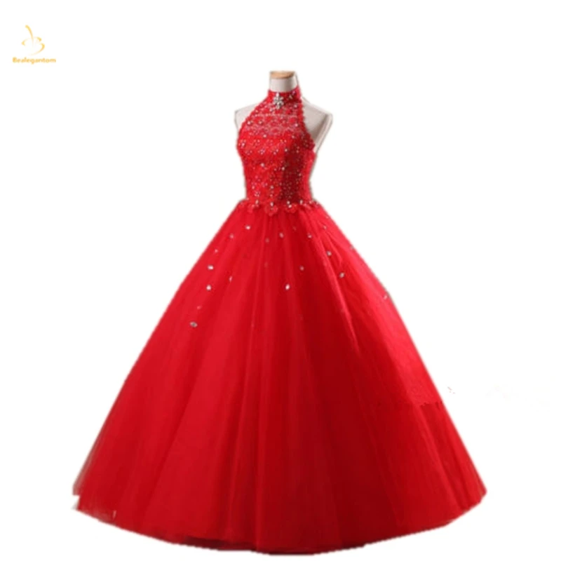 

Bealegantom New Crystals Ball Gown Lace Halter Quinceanera Dresses 2019 Beaded Lace Up For 15 Years Vestidos De 15 Anos QA1433