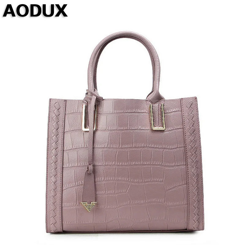 

AODUX 100% Genuine Leather Women Tote Bags Ladies Real Leather Handbags Long Strap Messenger Shopping Bag Hobo Satchel Bolso
