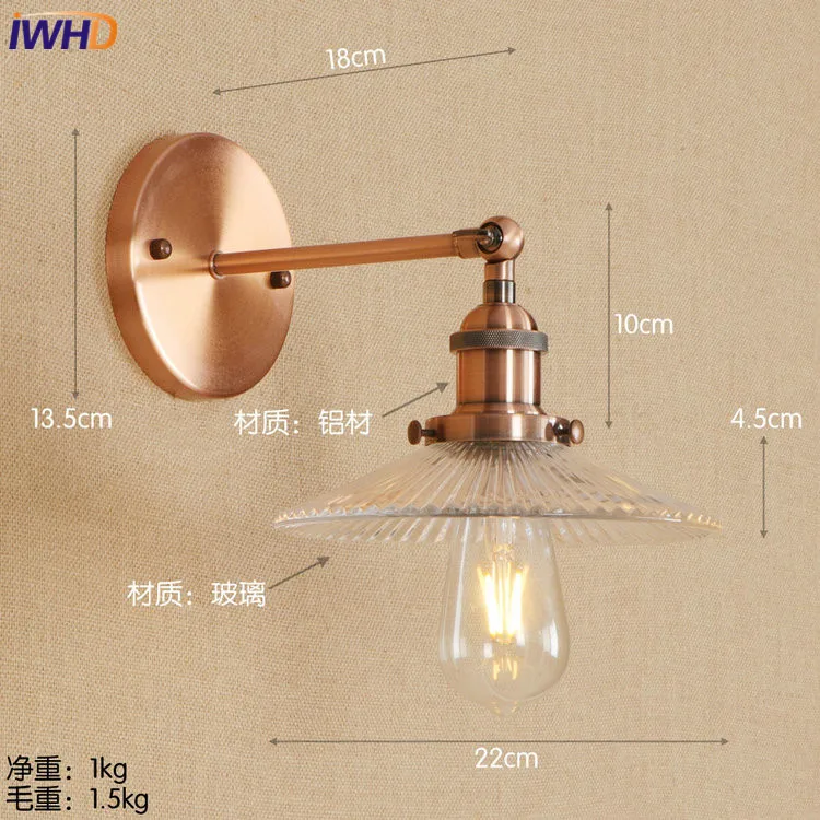 Style B IWHD Лофт Edison светодиодный настенный светильник Железный Регулируемый Wandlamp стеклянный светильник для ванной комнаты RH светильники Домашний Светильник ing аппликация Murale светильник - Цвет абажура: Style B